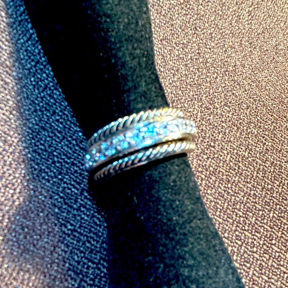 CZ ring set with antique effect double bands, size 7